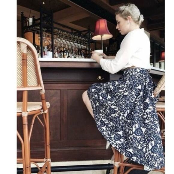 Anthropologie Sachin Babi Vespertine Hi Low Navy Blue Jacquard Skirt 0 - Picture 11 of 11